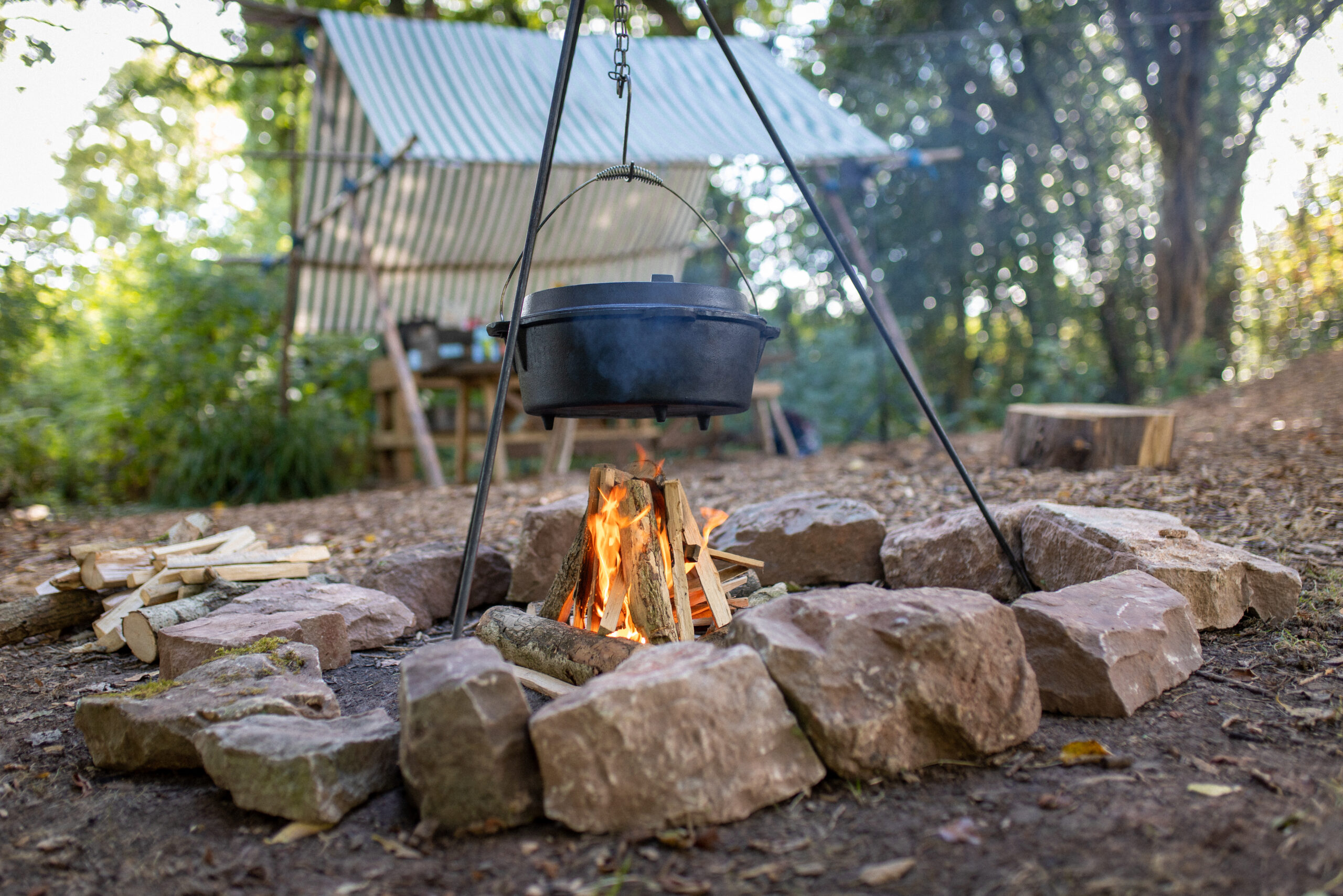 An outdoor glamping set up for cooking
