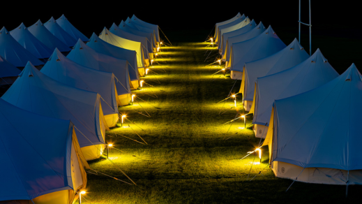 Nine Yards Bell Tents at night